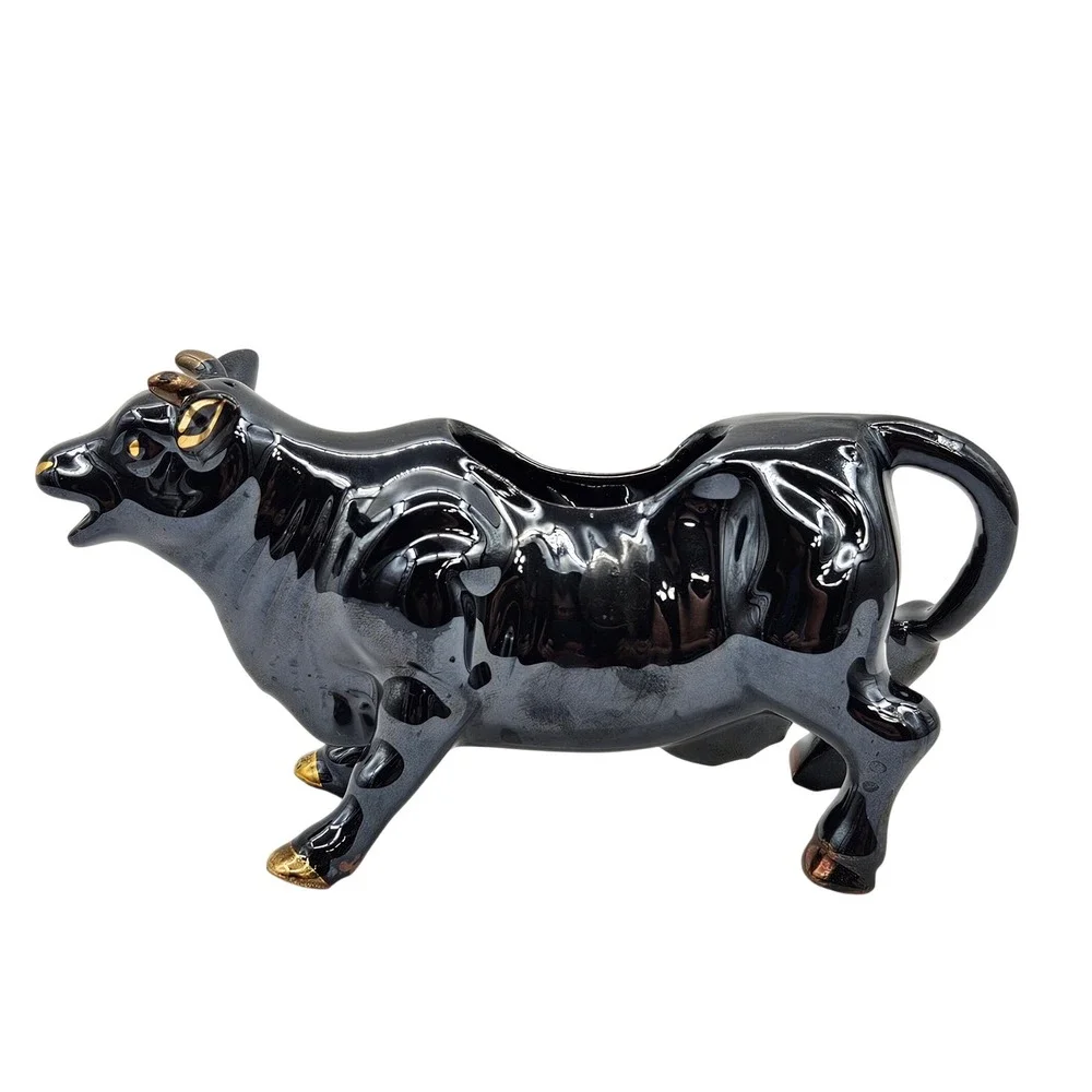 Vintage Black Gold Ceramic Cow Creamer Pitcher Made in Japan Farmhouse Decor
